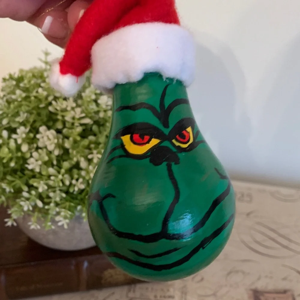 Festive Grinch Ornament with Red Santa Hat 💖